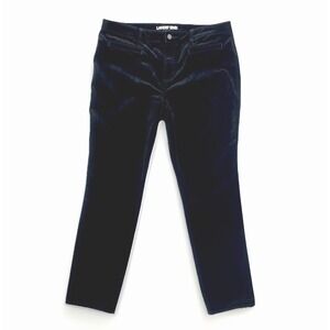 Lands’ End Velvet Pants Women's 16 Petite Black Mid Rise Slim